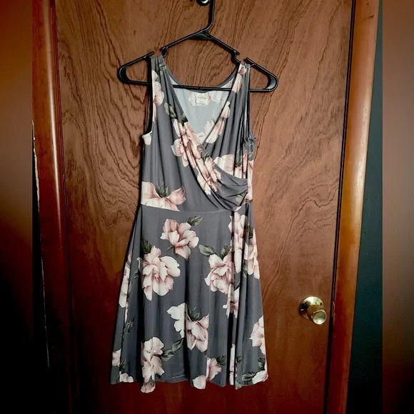 Grey with florals faux wrap dress Grey with florals faux wrap dress